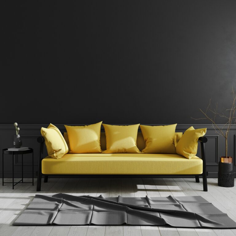Dark Wall Yellow Sofa - Haven Renovations
